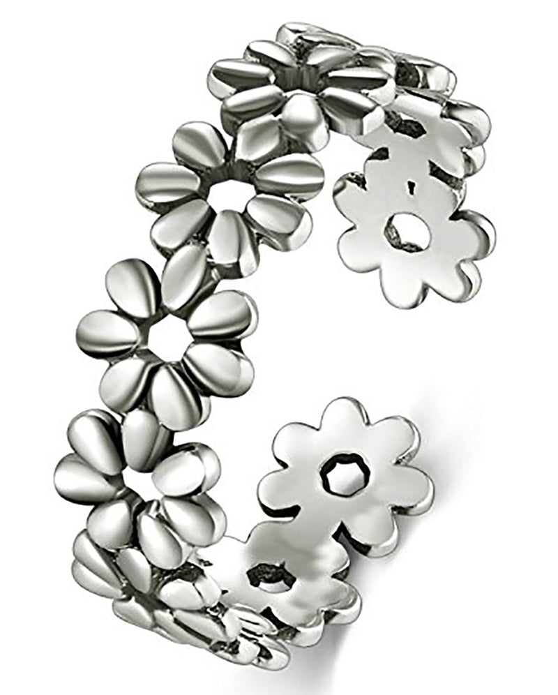 [Australia] - BORUO 925 Sterling Silver Toe Ring, Daisy Flower Hawaiian Adjustable Band Ring, Benefiting The American Red Cross. Silver Flower Toe Ring 