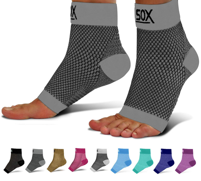 [Australia] - SB SOX Plantar Fasciitis Compression Socks for Women & Men (1 Pair) - BEST Ankle Socks for Plantar Fasciitis Relief, Arch Support, and Foot/Heel Pain for Everyday Use (Gray, Medium) Gray Medium (Pack of 1) 