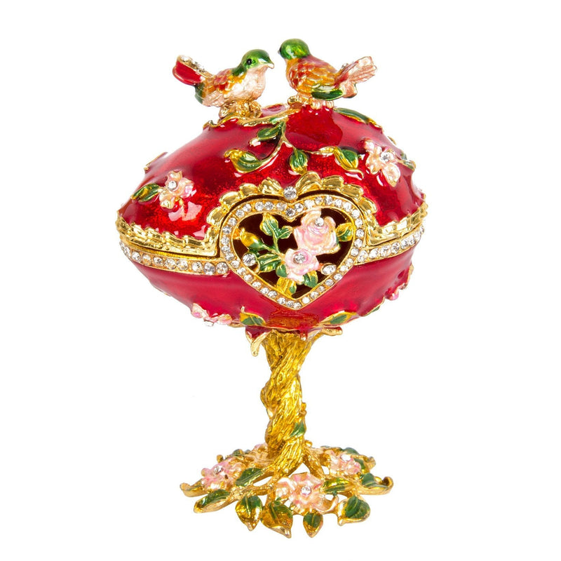 [Australia] - QIFU-Hand Painted Enameled Faberge Egg Style Decorative Hinged Jewelry Trinket Box Unique Gift for Home Decor Red 