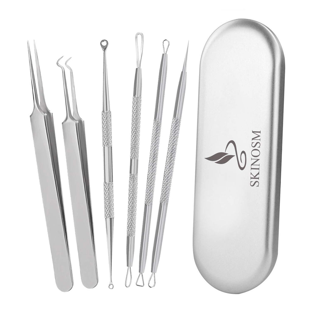 [Australia] - SKINOSM Blackhead Remover Kit 6-in-1 Pimple Popper Tool Kit, Curved Blackhead Tweezers, Professional Stainless Pimple Comedone Acne Blemish Extractor Removal Tools Set 