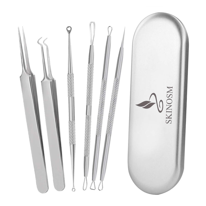 [Australia] - SKINOSM Blackhead Remover Kit 6-in-1 Pimple Popper Tool Kit, Curved Blackhead Tweezers, Professional Stainless Pimple Comedone Acne Blemish Extractor Removal Tools Set 