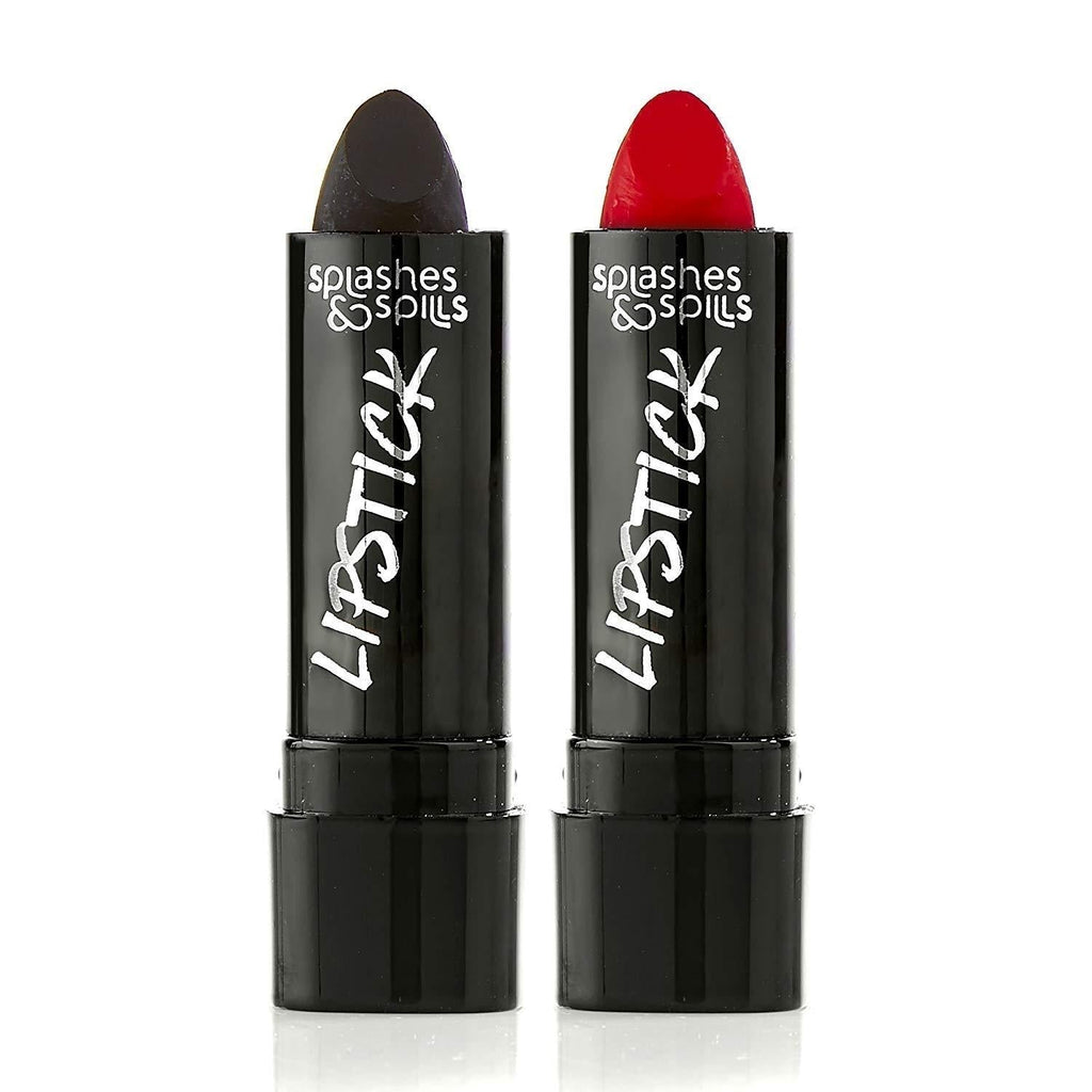 [Australia] - Vivid Black and Red Lipstick - 2 Pack Combo - Bold, Translucent, No Sheen Lip Color With Matte Finish - Makeup and Cosmetics by Splashes & Spills 1 Midnight Black & 1 Scarlet Red 