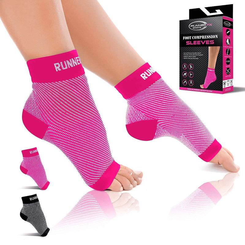 [Australia] - Runner FX Sports Plantar Fasciitis Socks, Neuropathy socks - Plantar Fasciitis Socks Women, Plantar Fasciitis Socks for Men, Plantar Fasciitis Compression Socks, Ankle Support, Foot Supports Pink Small (1 Pair) 