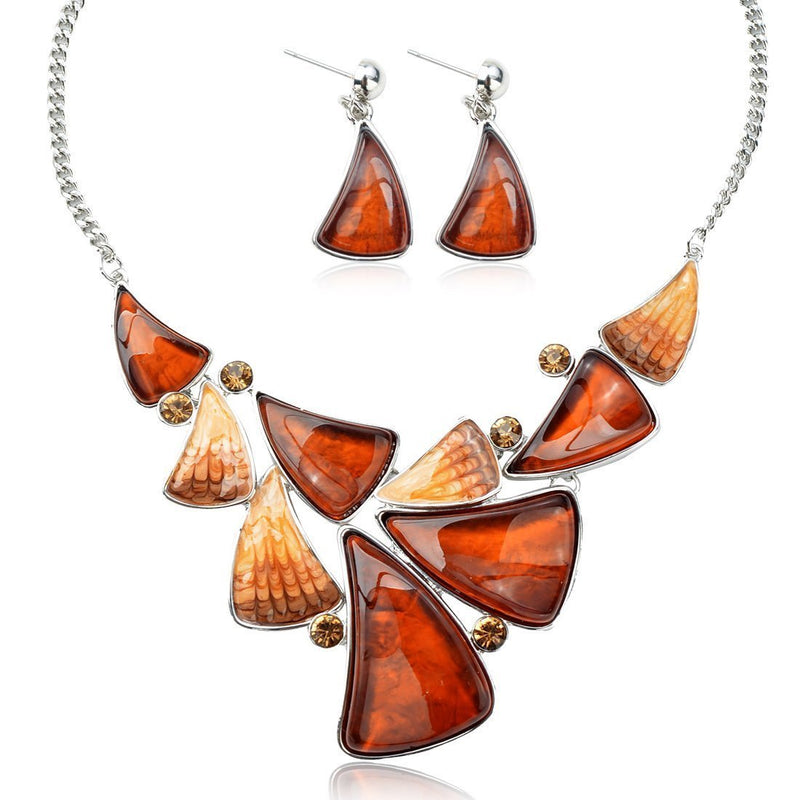 [Australia] - Vintage Statement Necklace and Earrings Sets for Women Girls - Designer Chunky Jewelry Set Fishtail Orange 