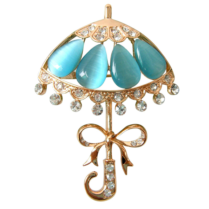 [Australia] - Navachi 18k Gold Plated Created-Opal Crystal Umbrella Brooch pins Blue 