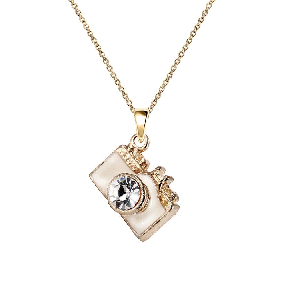 [Australia] - Monnel NC053 Cute White 3D Crystal Camera Charm Pendant Necklace, Standard 