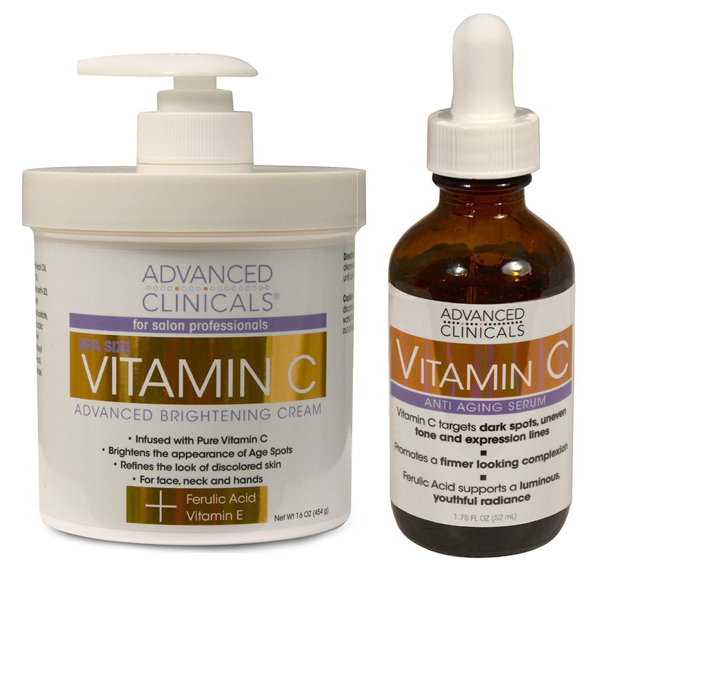 [Australia] - Advanced Clinicals Vitamin C Skin Care set for face and body. Spa Size 16oz Vitamin C cream and Vitamin C face serum for dark spots, age spots, uneven skin tone in as little as 4 weeks! 