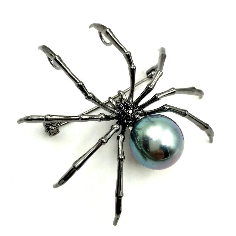 [Australia] - DREAMLANDSALES Victorian Style Mother of Pearl Body and Micro Pave Spider Brooches Pins Black Tone 1PC BLACK 