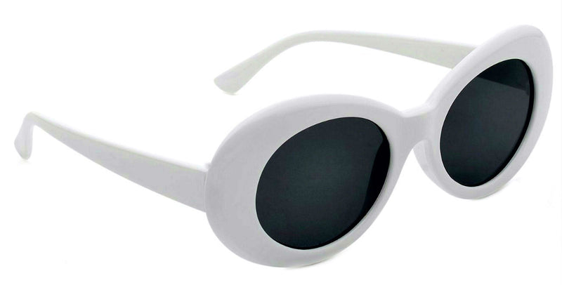 [Australia] - Women's Round Retro Oval Sunglasses Color Tint Lenses Clout Goggles, 1 White, Smoke, Large 