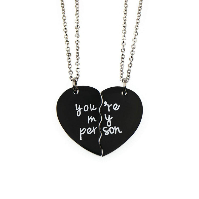 [Australia] - Azfly You're My Person Broken Two Half Heart Pendant Necklace Lover Couples Best Friends BFF Necklaces Gifts for 2 Black 