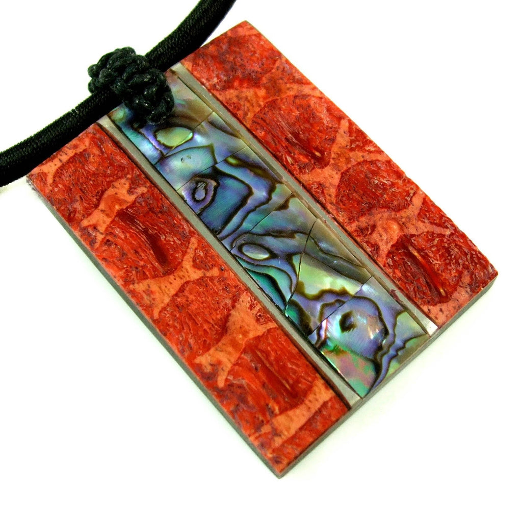 [Australia] - Swimmi Natural Red Coral, Paua Abalone Shell Pendant 16 to 26 inches Adjustable Cord Necklace Handmade Jewelry EA238 
