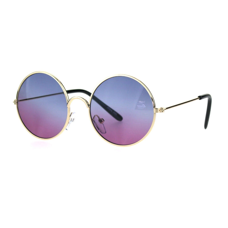 [Australia] - Kids Child Size Hippie Round Circle Lens Tie Dye Gradient Metal Sunglasses Blue Purple 45 Millimeters 