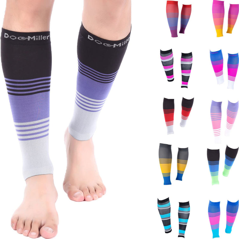 [Australia] - Doc Miller Calf Compression Sleeve Men and Women 20-30 mmHg, Shin Splint Compression Sleeve, Medical Grade Socks for Varicose Veins and Maternity 1 Pair Large Black Purple Grey Calf Sleeve Black.Purple.Gray 