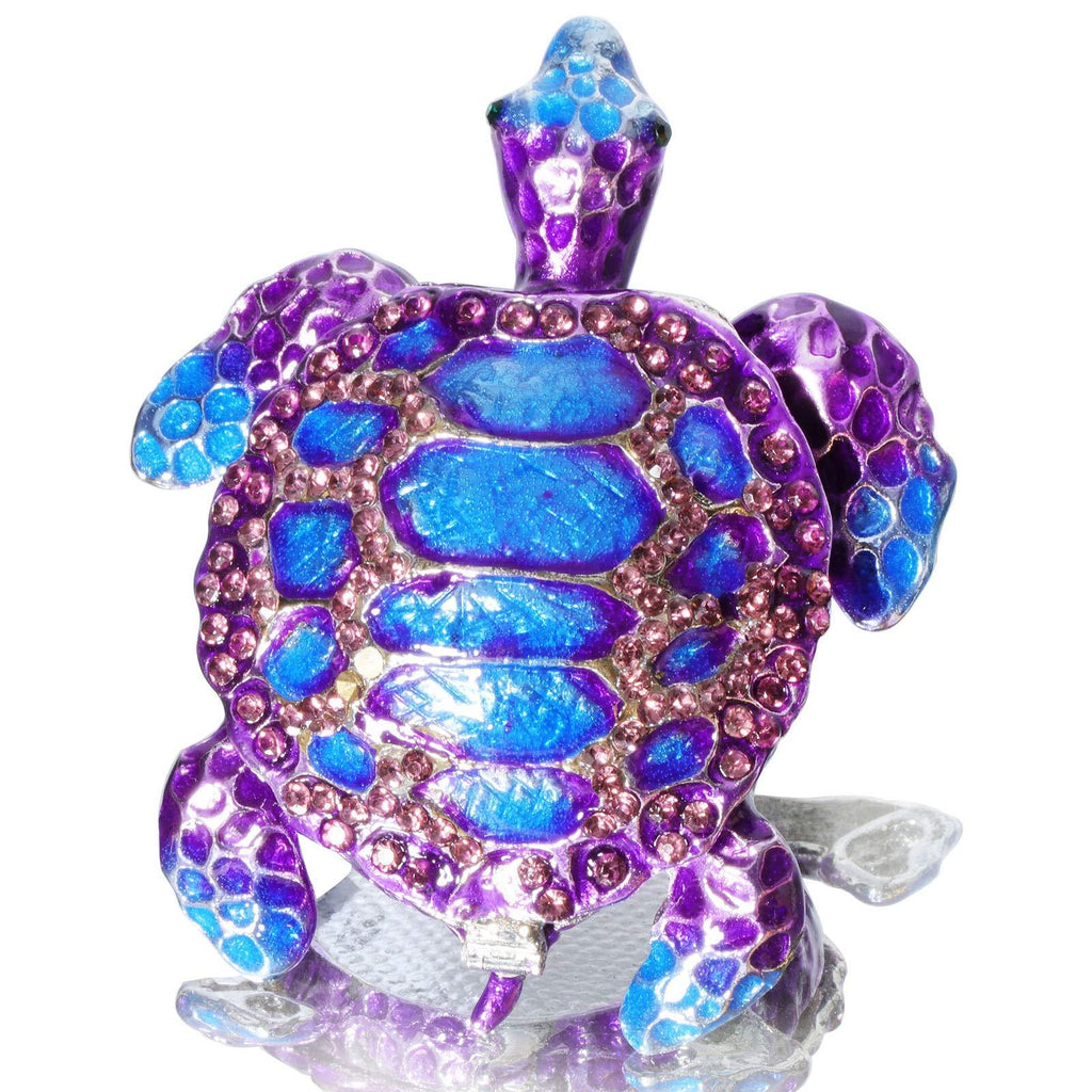 [Australia] - Waltz&F Purple Sea Turtle Figurine Collectible Hinged Trinket Box Bejeweled Hand-painted Ring Holder 