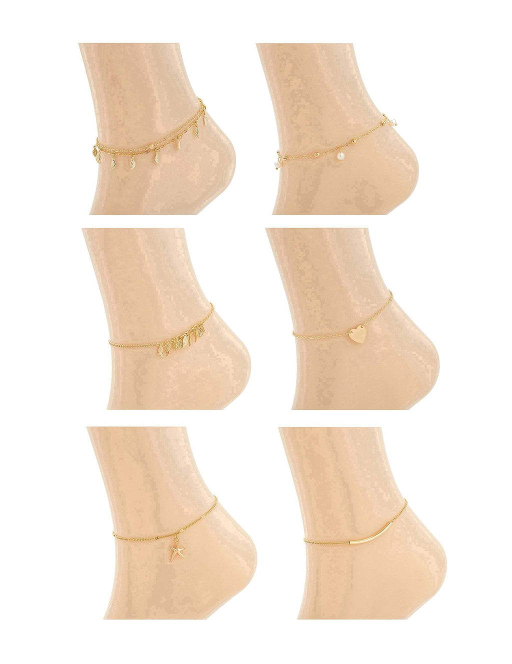 [Australia] - REVOLIA 6Pcs Charm Anklets for Women Girls Bracelets Sexy Beach Anklets Foot Jewelry Adjustable A.6 Pcs 