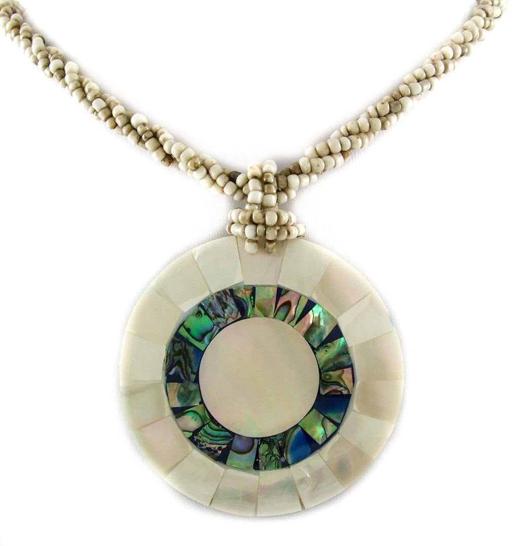 [Australia] - Natural Abalone Shell, Mother of Pearl Pendant 19 Inches Beads necklace Handmade Jewelry AA192 