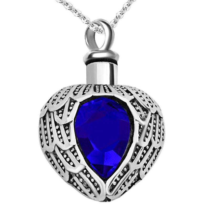 [Australia] - JMQJewelry Angel Wing Birthstone Memorial Urn Necklace Stainless Steel Waterproof Cremation Jewelry Blue 