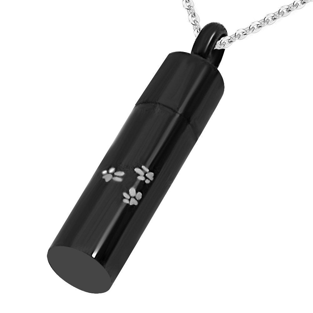 [Australia] - JMQJewelry Urn Black Memorial Urn Necklace for Stainless Steel Cremation Cylinder Women Men Animal Jewelry Dog Paw 