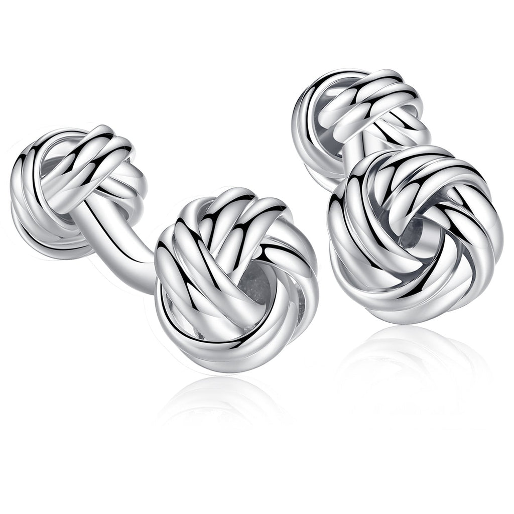 [Australia] - HONEY BEAR Twist Knot Cufflinks Steel for Mens Shirt Wedding Business Gift Silver with round foot 