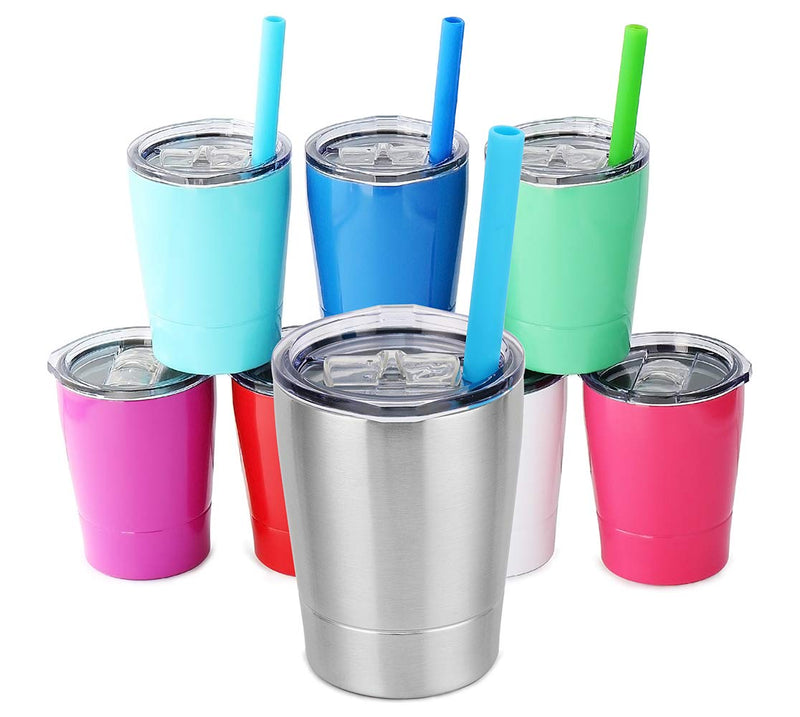 [Australia] - Colorful PoPo Kids Stainless Steel Cup Lovely Small Rambler Tumbler Sippy Cup with Lid and Silicone Straw, 8.5 OZ (1, Natural Color) 8.5 Fluid Ounces 