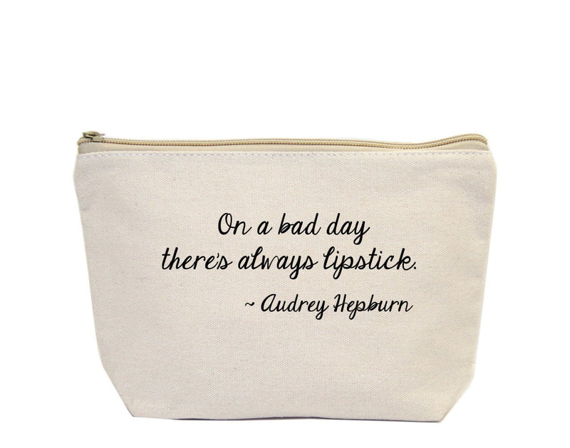 [Australia] - Jules Small Natural Canvas Makeup Bag With Zipper Closure"On A Bad Day There's Always Lipstick" ~ Audrey Hepburn 