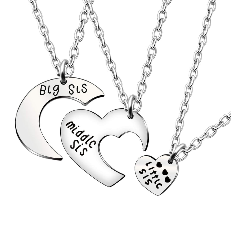 [Australia] - AGR8T 3pcs Pendant Necklace Set Big Middle Little Sister Charm Broken Heart Gifts for Sister Best Friend 