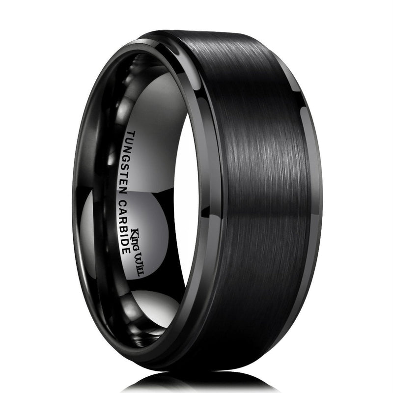 [Australia] - King Will Duo 8mm/10mm Mens Brushed Tungsten Carbide Wedding Band Ring Polish Finished Comfort Fit Black/Silver/Blue/Rose Gold 10mm Black Stepped Edge 7.5 