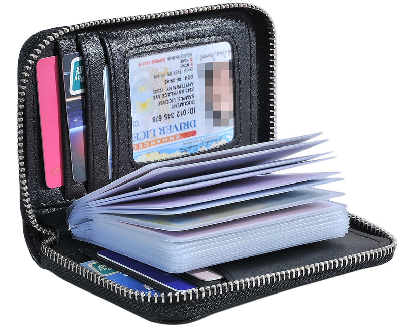[Australia] - Leamekor Credit Card Wallet Holder Zip Bifold Wallet Genuine Leather 25 Card Slots Black 