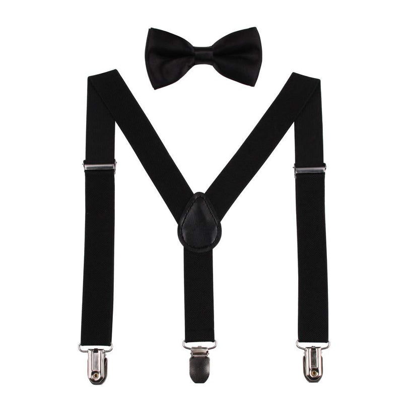 [Australia] - GUCHOL Child Kids Suspenders Bow Tie for Boys and Girls Adjustable Elastic Classic Accessory Sets Age 1 to 13 Year Black 26 INCH (1 - 5 Year) 