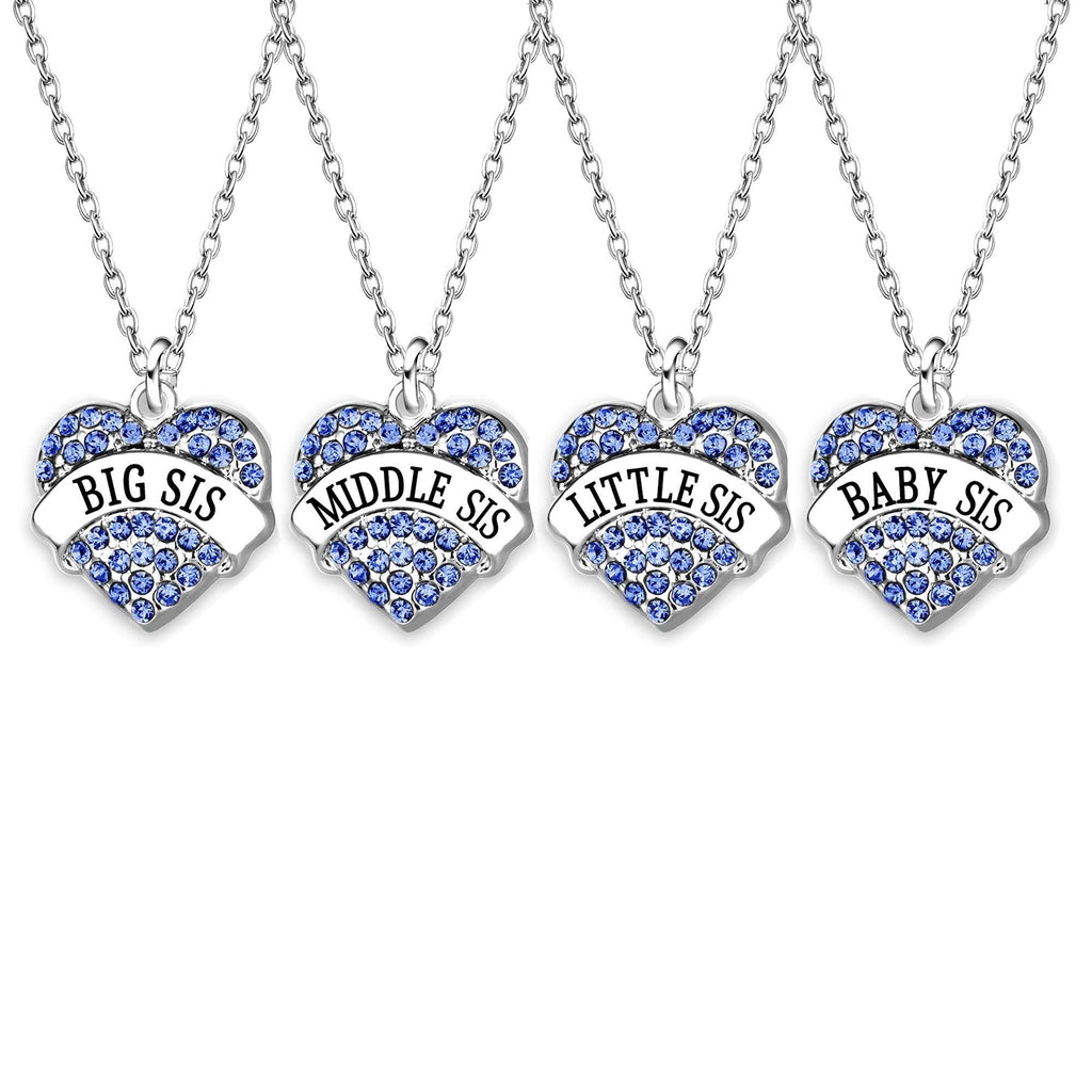 [Australia] - AGR8T 4Pcs Family Jewelry Set Pendant Necklace Big Middle Little Baby Sister Blue Charm Crystal Women Necklace 