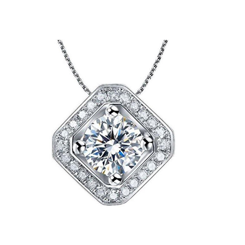 [Australia] - with Box - Pendant Necklace White Gold Plated Sterling Silver with Cubic Zirconia(Not Diamond) & Cable Chain for Women & Girls 