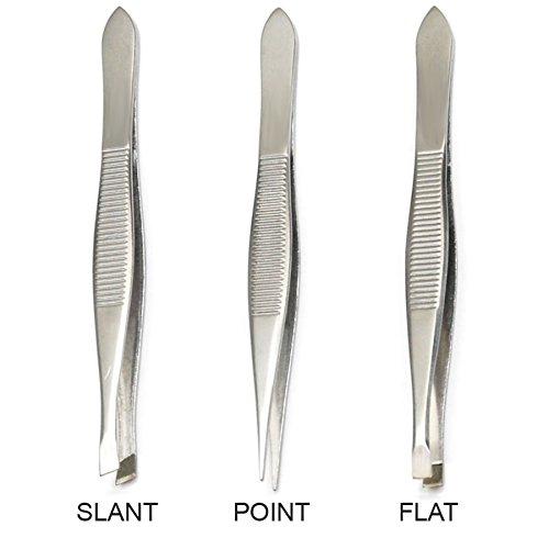 [Australia] - Luxxii (3 Pack) Tweezers Set - Stainless Steel Slant Tip, Flat, Point Tweezers Hair Plucker for Hair and Eyebrows Personal Care (A) 