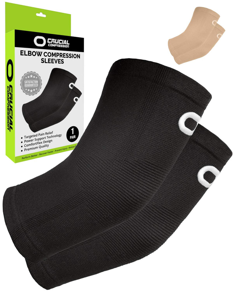 [Australia] - Elbow Brace Compression Sleeve (1 Pair) - Instant Arm Support Elbow Sleeves for Tendonitis, Arthritis, Bursitis, Golfers & Tennis Elbow Brace, Treatment, Workouts, Weightlifting, Pain Relief, Recovery X-Small (8.0-9.5") Elbow Circumference Black 