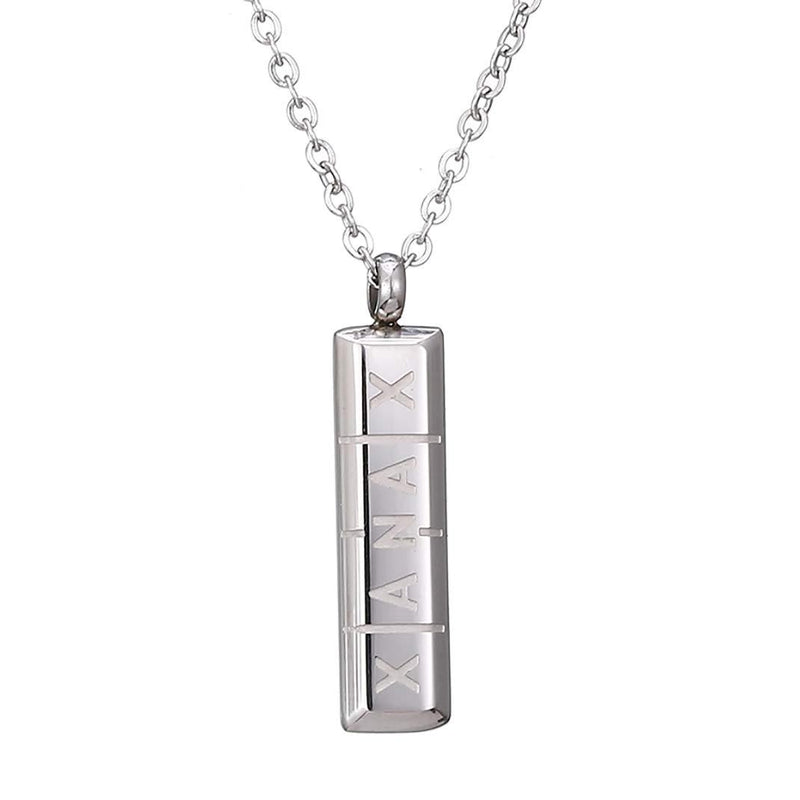 [Australia] - Pill Necklace,Womens Girls Small Pill Capsule Xanax ID Bar Pendant Stainless Steel Necklace Jewelry Silver 