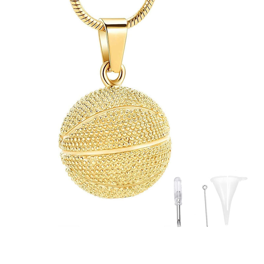 [Australia] - Hearbeingt Cremation Jewelry Basketball Urn Necklace for Ashes, Round Memorial Pendant Made of 316L Stainless Steel Gold 