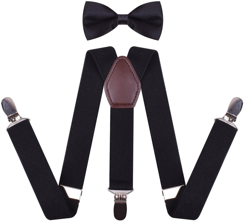 [Australia] - WDSKY Toddler Boys' Men's Bow Tie and Suspenders Set Y Back Adjustable boys 22 Inches(7 Months - 3 yrs) Black 