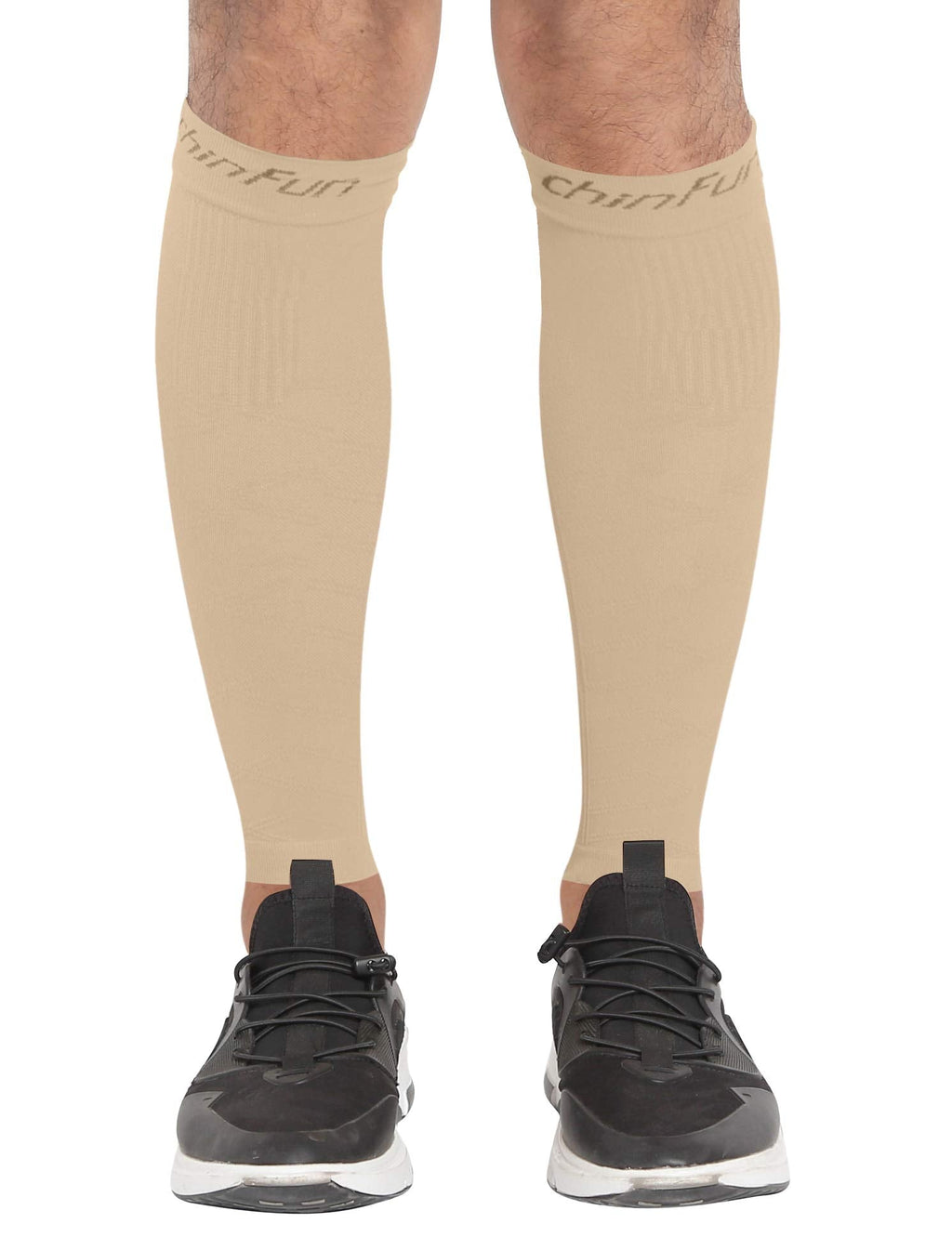 [Australia] - ChinFun Calf Compression Sleeve 20-30mmHG Leg Support Graduated Open Toe Pressure Socks Shin Splints D Compression Calf Sleeve-nude M(Calf Size 10"-13") 