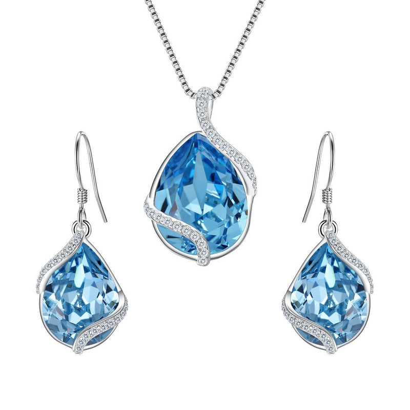 [Australia] - EVER FAITH 925 Sterling Silver Gift Jewelry for Women CZ Twist Teardrop Adjustable Pendant Necklace Earrings Set Light Blue 925 Sterling Silver 