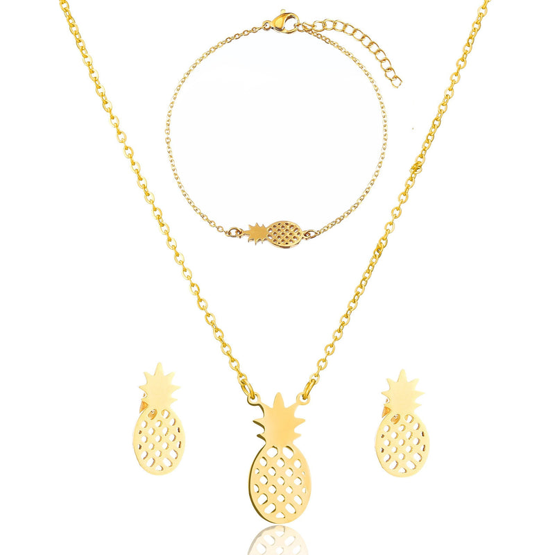 [Australia] - SKQIR Pineapple Necklace,Womens Tiny Handmade Stainless Steel Pineapple Jewelry Sets(Earrings+Bracelets+Necklaces Jewelry Set) Gold Set 