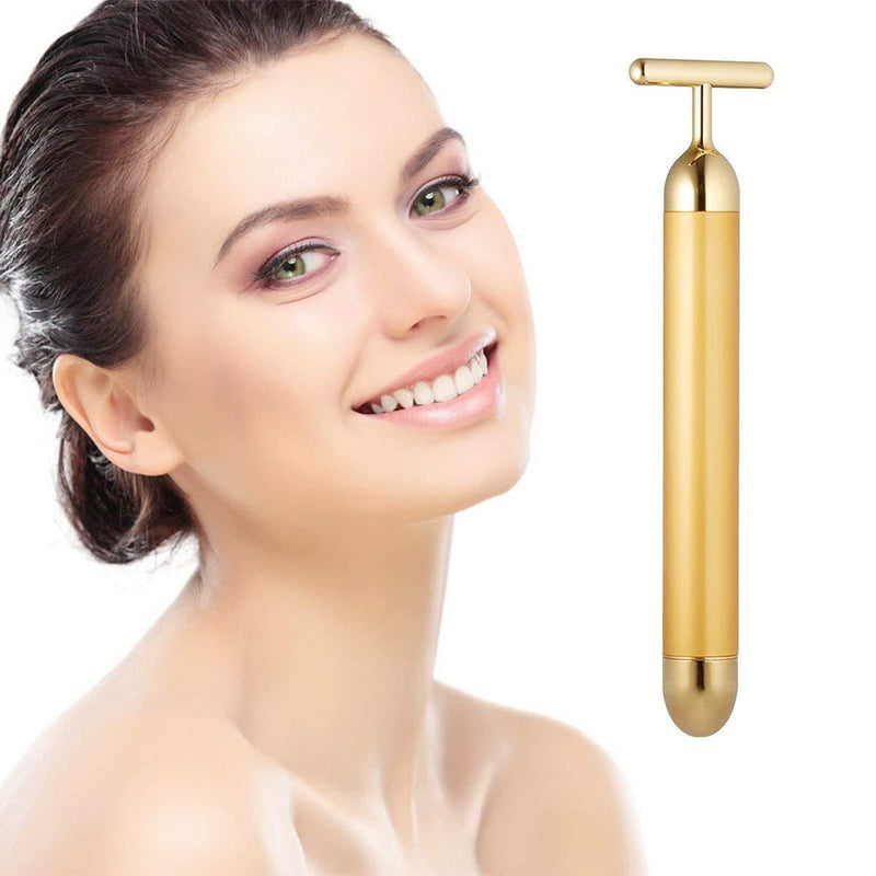 [Australia] - Beauty Bar 24k Golden Pulse Facial Massager, T-Shape Electric Sign Face Massage Tools for Sensitive Skin Face Pull Tight Firming Lift 