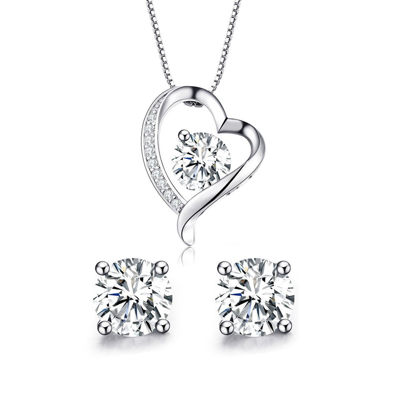 [Australia] - Turantu ♥Gift for Women♥ 925 Sterling Silver Forever Love Heart Pendant Necklace&Earrings Set 