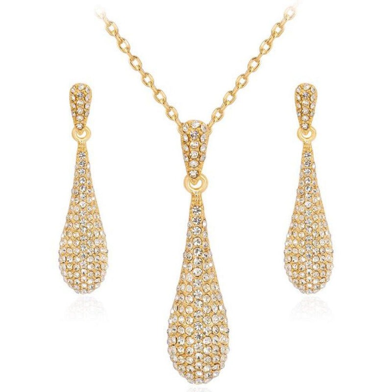 [Australia] - Full Crystal Rhinestone Gem Tear Drop Pendant Necklace Earrings Jewelry Sets Style01 