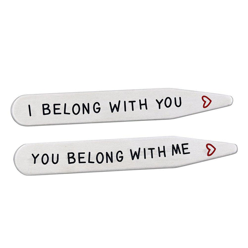 [Australia] - Boyfriend Husband Gifts Collar Stays I Belong with You You Belong with Me Mens Gift for Anniversary Birthday Present White 