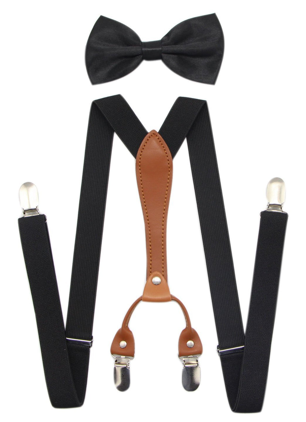 [Australia] - JAIFEI Suspenders & Bowtie Set- Men's Elastic X Band Suspenders + Bowtie For Wedding, Formal Events Black 