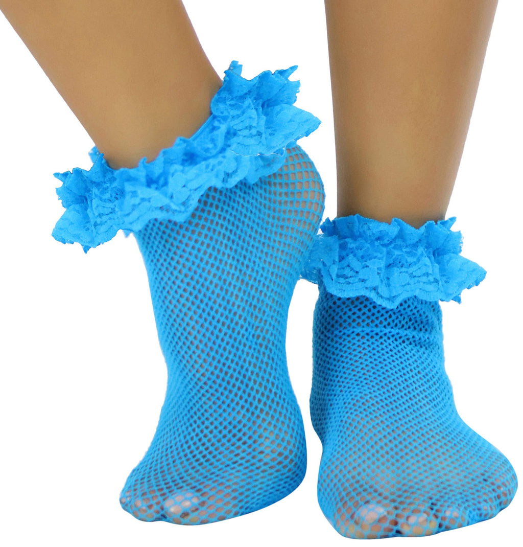[Australia] - ToBeInStyle Women's Fishnet Anklet With Ruffle Tri One Size Regular TURQUOISE 