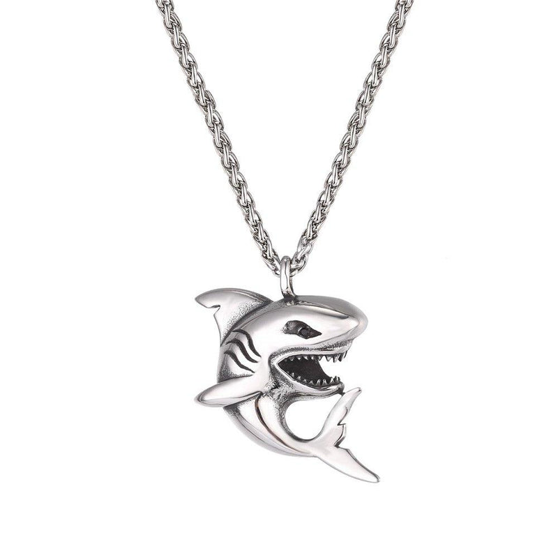 [Australia] - U7 Shark/Fish/Dolphin Pendant Animal Jewelry Men Boys Necklace with Stainless Steel/Gold/Black Gun Plated/925 Sterling Silver Chain 01.(Hot!!!)Shark Stainless Color 