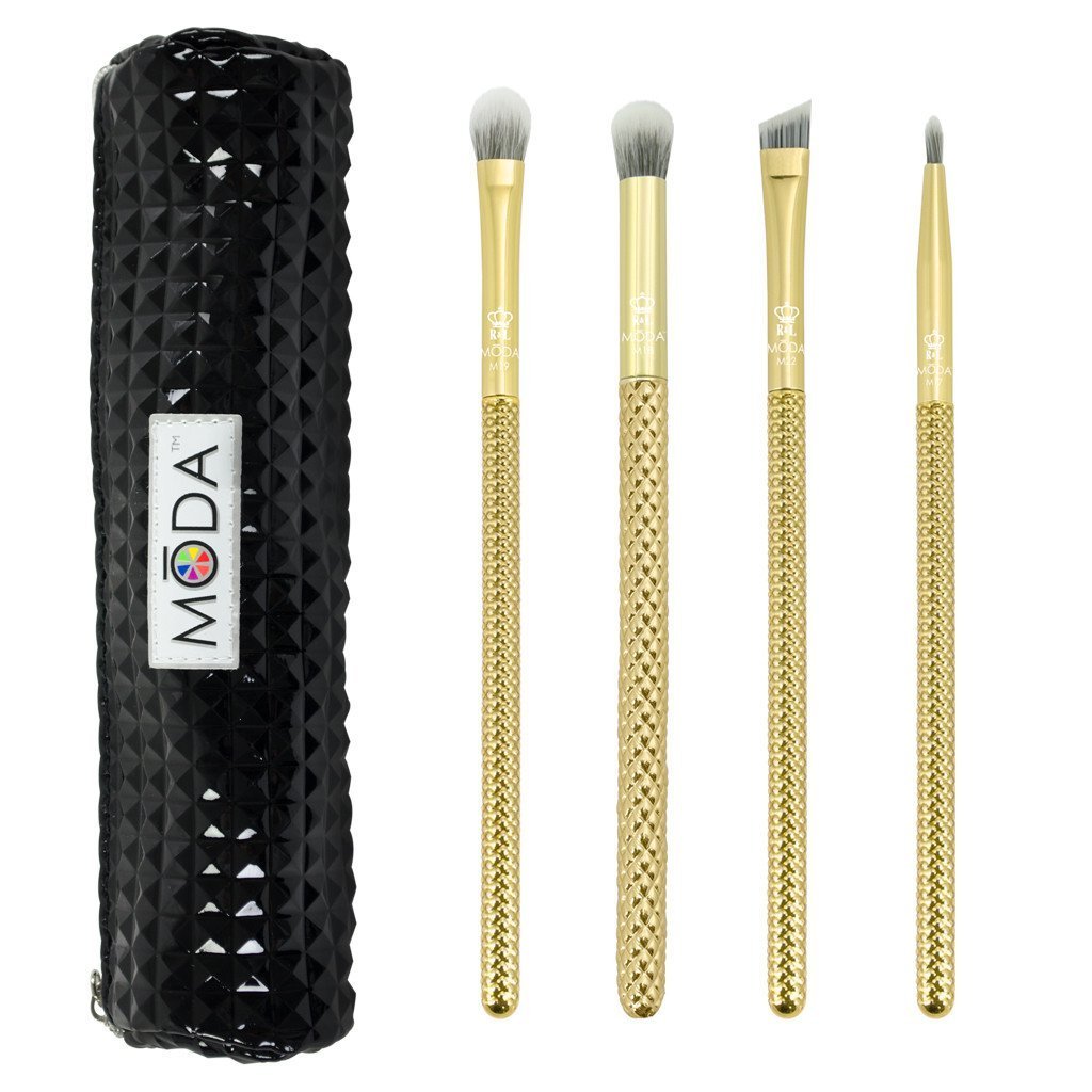 [Australia] - MODA Metallics Full Size 5pc Bold Eye Makeup Brush Set with Pouch, Includes - Shader, Super Crease, Pointed Liner and Brow Brushes 