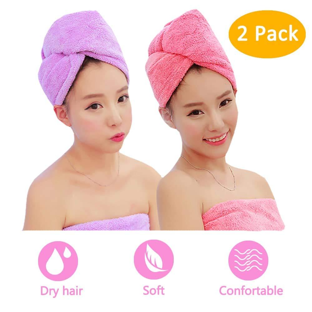 [Australia] - Microfiber Hair Towel, 2 Pack Dry Hair Towel Twist Wrap Absorbent Quickly Dry Hair Towel for Kids and Women (Pink+Purple) 