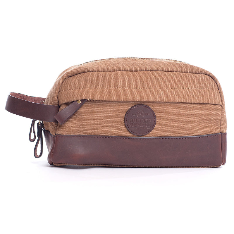 [Australia] - Vintage Toiletry Bag Dopp Kit - Genuine Leather And Durable 16 oz Canvas Handmade By Rugged Hombre Supply Co. 