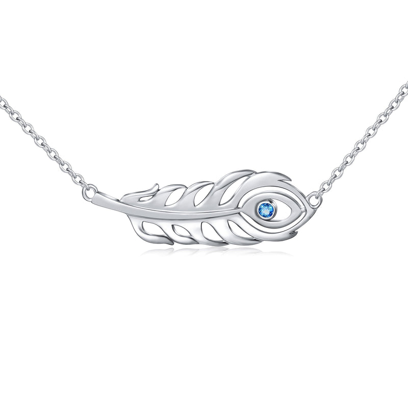 [Australia] - Sterling Silver Forever Love Animal Heart Pendant Necklace for Women Girlfriend Daughter Graduation Gift, 18 Inches Peacock feather 
